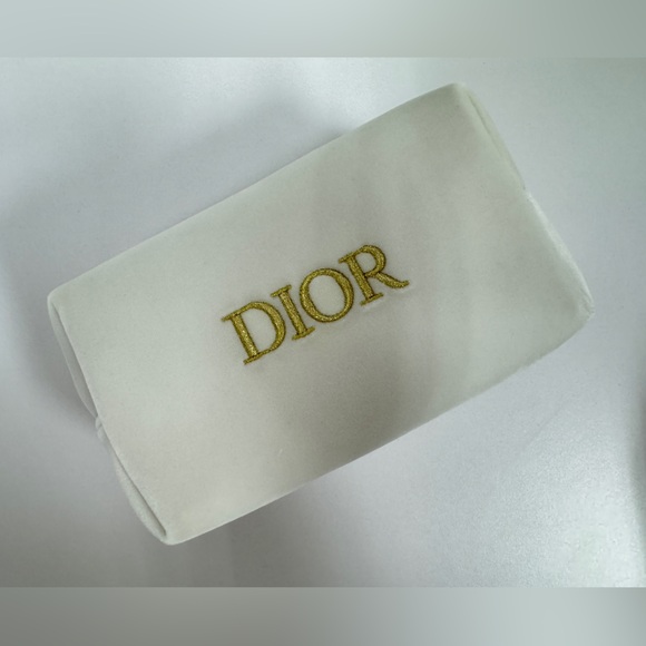DIOR White Velvet with Gold Logo Pouch - Picture 3 of 11